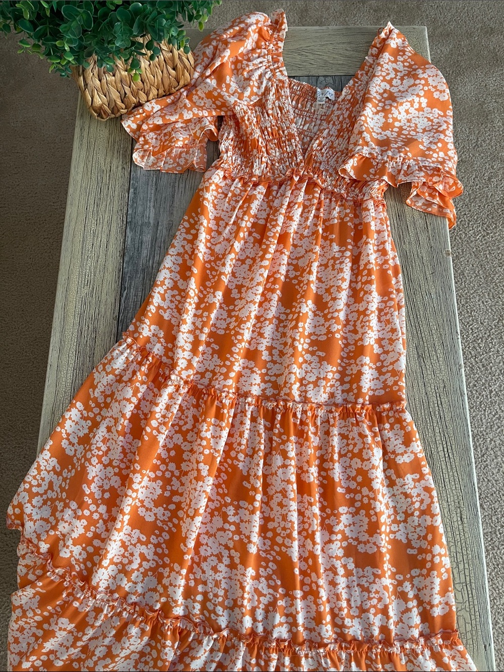 She + Sky Orange Floral Tiered Maxi Dress